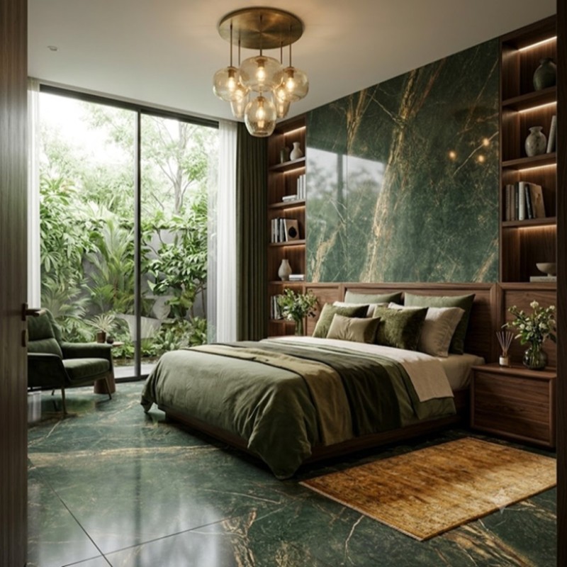 กระเบื้องปูพื้นบ้าน กระเบื้องห้องนอน หินอ่อนสีเขียว RAINFOREST GREEN 60X60